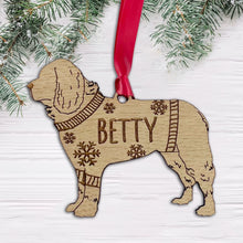 Load image into Gallery viewer, Personalised Newfoundland Bauble Jumper Dog Bauble - Oak Veneer Wood - Add any name