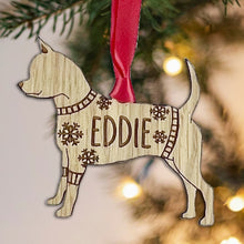 Load image into Gallery viewer, Personalised Smooth Coat Chihuahua Bauble Jumper Dog Bauble - Oak Veneer Wood - Add any name