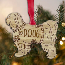 Load image into Gallery viewer, Personalised Tibetan Terrier Bauble Jumper Dog Bauble - Oak Veneer Wood - Add any name