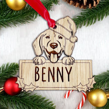 Load image into Gallery viewer, Personalised Beagle Dog Bauble - Peeking Dog - Oak Veneer Wood - Add your own name!