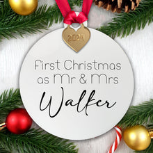 Load image into Gallery viewer, Personalised First Christmas as Mr & Mrs - Mr Mr - Mrs Mrs Tree Decoration Bauble | Acrylic | Gift Boxed