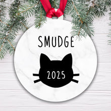 Load image into Gallery viewer, Personalised Cat Name and Year Bauble Christmas Tree Decoration