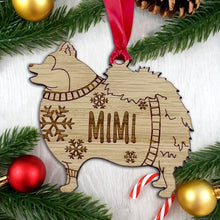 Load image into Gallery viewer, Personalised Pomeranian Bauble Jumper Dog Bauble - Oak Veneer Wood - Add any name