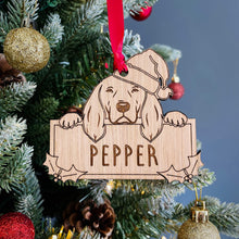Load image into Gallery viewer, Personalised Springer Spaniel Dog Bauble - Peeking Dog - Oak Veneer Wood - Add your own name!