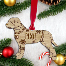 Load image into Gallery viewer, Personalised Lagotto Romagnolo Bauble Jumper Dog Bauble - Oak Veneer Wood - Add any name