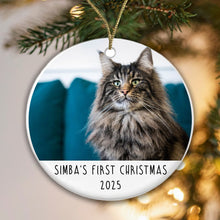 Load image into Gallery viewer, Personalised Cat's First Christmas Photo Bauble - Ceramic