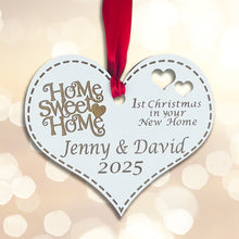 Load image into Gallery viewer, Personalised Wooden First Christmas in New Home Heart - Add your names and year