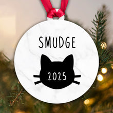 Load image into Gallery viewer, Personalised Cat Name and Year Bauble Christmas Tree Decoration