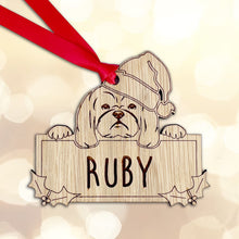 Load image into Gallery viewer, Personalised Shih Tzu Dog Bauble - Peeking Dog - Oak Veneer Wood - Add your own name!
