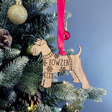 Load image into Gallery viewer, Personalised Schnauzer Bauble Jumper Dog Bauble - Oak Veneer Wood - Add any name
