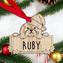 Load image into Gallery viewer, Personalised Shih Tzu Dog Bauble - Peeking Dog - Oak Veneer Wood - Add your own name!