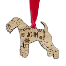 Load image into Gallery viewer, Personalised Lakeland Bauble Jumper Dog Bauble - Oak Veneer Wood - Add any name