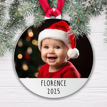 Load image into Gallery viewer, Personalised Christmas Baby Acrylic Photo Bauble