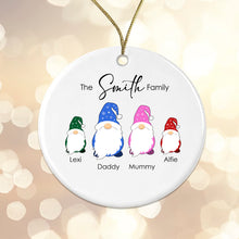 Load image into Gallery viewer, Personalised Gonk Family Christmas Bauble Cermic - 2 Children Names + Surname - Gift Boxed