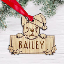 Load image into Gallery viewer, Personalised French Bulldog Bauble - Peeking Dog - Oak Veneer Wood - Add your own name!