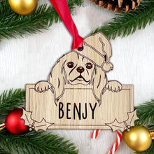 Load image into Gallery viewer, Personalised Cavalier Kind Charles Spaniel Dog Bauble - Peeking Dog - Oak Veneer Wood - Add your own name!