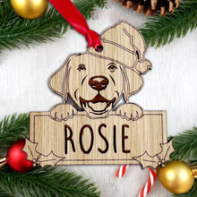 Load image into Gallery viewer, Personalised Labrador Dog Bauble - Peeking Dog - Oak Veneer Wood - Add your own name!