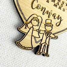 Load image into Gallery viewer, Personalised Mr & Mrs Stick Figure Tree Decoration - Sustainable Oak Wooden Bauble