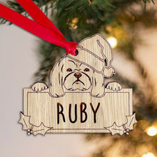 Load image into Gallery viewer, Personalised Shih Tzu Dog Bauble - Peeking Dog - Oak Veneer Wood - Add your own name!