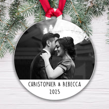Load image into Gallery viewer, Personalised Couple Photo Bauble - Add a photo, names and year-Gift Boxed