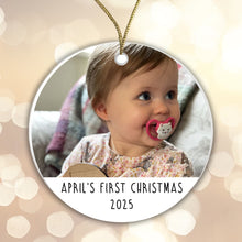 Load image into Gallery viewer, Name's First Christmas - Photo Bauble - Ceramic or Acrylic