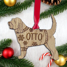 Load image into Gallery viewer, Personalised Otterhound Bauble Jumper Dog Bauble - Oak Veneer Wood - Add any name