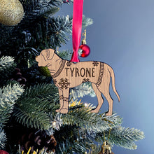 Load image into Gallery viewer, Personalised English Mastiff Bauble Jumper Dog Bauble - Oak Veneer Wood - Add any name