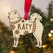 Load image into Gallery viewer, Personalised Eurasier Bauble Jumper Dog Bauble - Oak Veneer Wood - Add any name