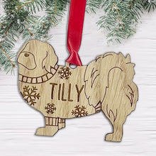 Load image into Gallery viewer, Personalised Tibetan Spaniel Bauble Jumper Dog Bauble - Oak Veneer Wood - Add any name