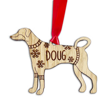 Load image into Gallery viewer, Personalised Doberman Bauble Jumper Dog Bauble - Oak Veneer Wood - Add any name