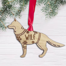 Load image into Gallery viewer, Personalised German Shepherd Bauble Jumper Dog Bauble - Oak Veneer Wood - Add any name