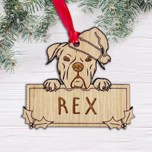 Load image into Gallery viewer, Personalised Boxer Dog Bauble - Peeking Dog - Oak Veneer Wood - Add your own name!