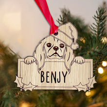 Load image into Gallery viewer, Personalised Cavalier Kind Charles Spaniel Dog Bauble - Peeking Dog - Oak Veneer Wood - Add your own name!