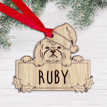 Load image into Gallery viewer, Personalised Shih Tzu Dog Bauble - Peeking Dog - Oak Veneer Wood - Add your own name!