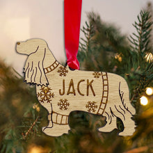 Load image into Gallery viewer, Personalised Cocker Spaniel Bauble Jumper Dog Bauble - Oak Veneer Wood - Add any name
