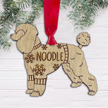 Load image into Gallery viewer, Personalised Poodle Bauble Jumper Dog Bauble - Oak Veneer Wood - Add any name