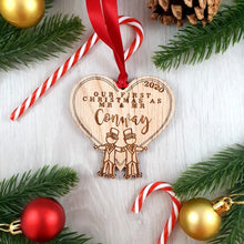 Load image into Gallery viewer, Personalised 'First Christmas As Mrs & Mrs' Tree Decoration - Sustainable Oak Wooden Bauble