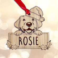 Load image into Gallery viewer, Personalised Labrador Dog Bauble - Peeking Dog - Oak Veneer Wood - Add your own name!
