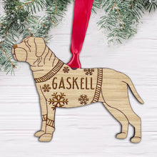 Load image into Gallery viewer, Personalised French Mastiff Bauble Jumper Dog Bauble - Oak Veneer Wood - Add any name