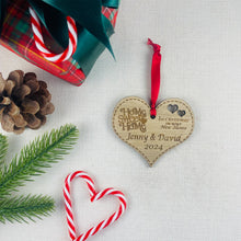 Load image into Gallery viewer, Personalised First Christmas in New Home Heart Tree Decoration - Sustainable Oak Wooden Bauble