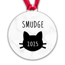 Load image into Gallery viewer, Personalised Cat Name and Year Bauble Christmas Tree Decoration