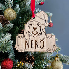 Load image into Gallery viewer, Personalised Cockapoo Dog Bauble - Peeking Dog - Oak Veneer Wood - Add your own name!
