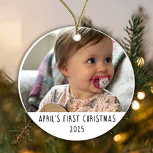 Load image into Gallery viewer, Name's First Christmas - Photo Bauble - Ceramic or Acrylic