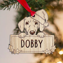 Load image into Gallery viewer, Personalised Dachshund Dog Bauble - Peeking Dog - Oak Veneer Wood - Add your own name!