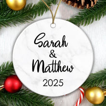 Load image into Gallery viewer, Personalised Couple Marble Bauble Tree Decoration Xmas Gift Idea Secret Santa - Add Names & Year! Ceramic - Gift Boxed