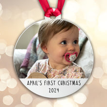 Load image into Gallery viewer, Personalised Baby's First Christmas Bauble - Acrylic Photo