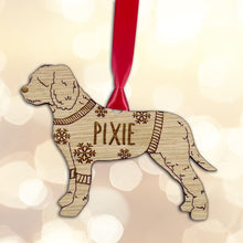 Load image into Gallery viewer, Personalised Lagotto Romagnolo Bauble Jumper Dog Bauble - Oak Veneer Wood - Add any name