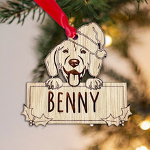 Load image into Gallery viewer, Personalised Beagle Dog Bauble - Peeking Dog - Oak Veneer Wood - Add your own name!