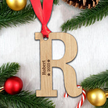 Load image into Gallery viewer, Personalised Wooden Letter Christmas Name and Year Initial Bauble