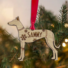 Load image into Gallery viewer, Personalised Podenco Bauble Jumper Dog Bauble - Oak Veneer Wood - Add any name